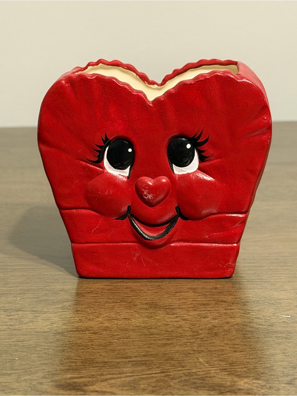 Vintage ceramic 1970 Hand Painted Candy basket planter.   3D figurine Vday
